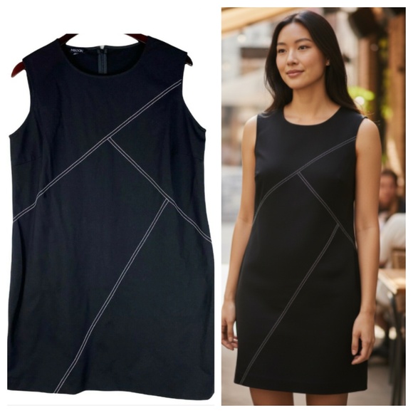 Misook Dresses & Skirts - Misook Shift Dress Large 12 14 Black Career Party Graphic Sleeveless